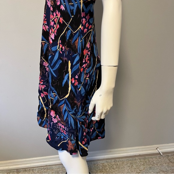 Anthropologie Maeve Elia Blue Floral Cold Shoulder Short Sleeve Midi Dress sz 0 - Picture 7 of 13